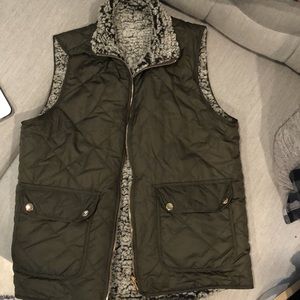 dark green reversible sherpa vest